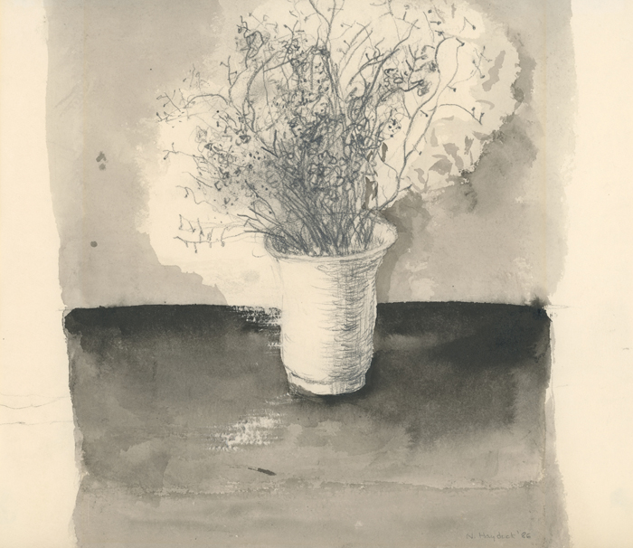 Flowers in jar bw
